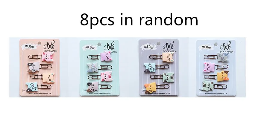 8pcs in random Новинка 9 шт./партия Kawaii в винтажном стиле с помадой парфюм Кот металлический силиконовый бумажный зажим декоративные закладки подарок школьные офисные канцелярские принадлежности - Цвет: 8pcs in random