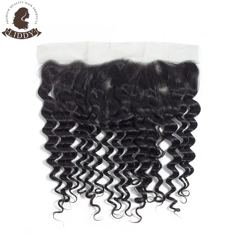 Liddy Deep Wave Bundles With Frontal Brazilian 100% Human Hair 3 Bundles With Lace Frontal 13x4 Free Part Non Remy Hair