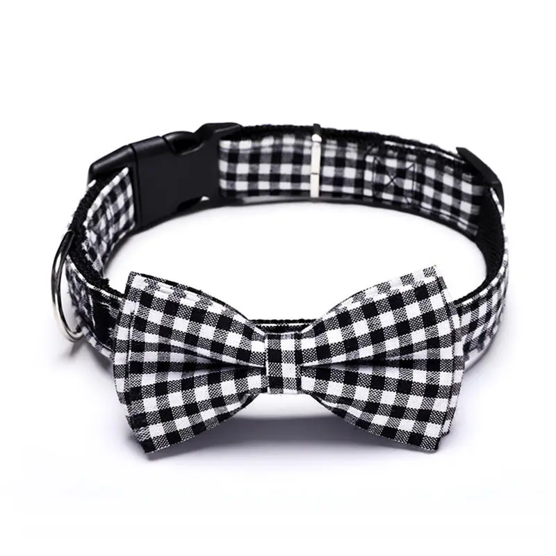 Gray Pet Dog Cat Collar Puppy Bow-tie Collar Adjustable Pet Neckerchief Printed Dog Collars For Small Dogs Chihuahua Teddy S M L - Цвет: Gray