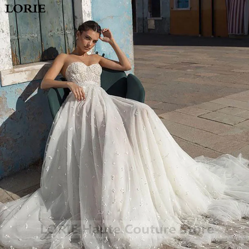Лори Кружева Линия свадебное платье Vestidos de novia возлюбленной шеи кружева сексуальные свадебные платья элегантные свадебные платья без спинки