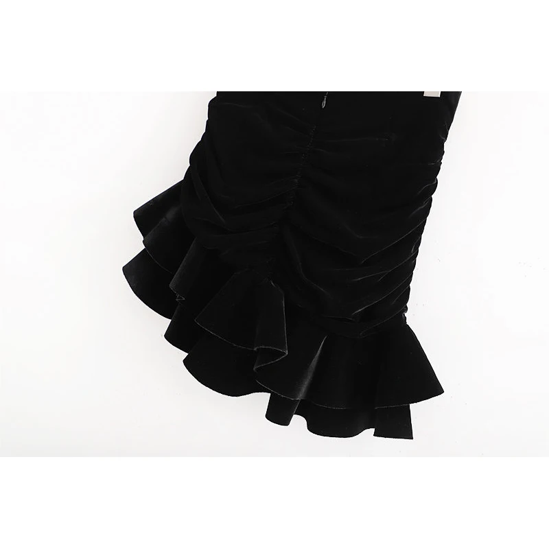 Сексуальная черная женская короткая юбка весна-осень новая модная Асимметричная однотонная женская юбка элегантные ниспадающие юбки с оборками