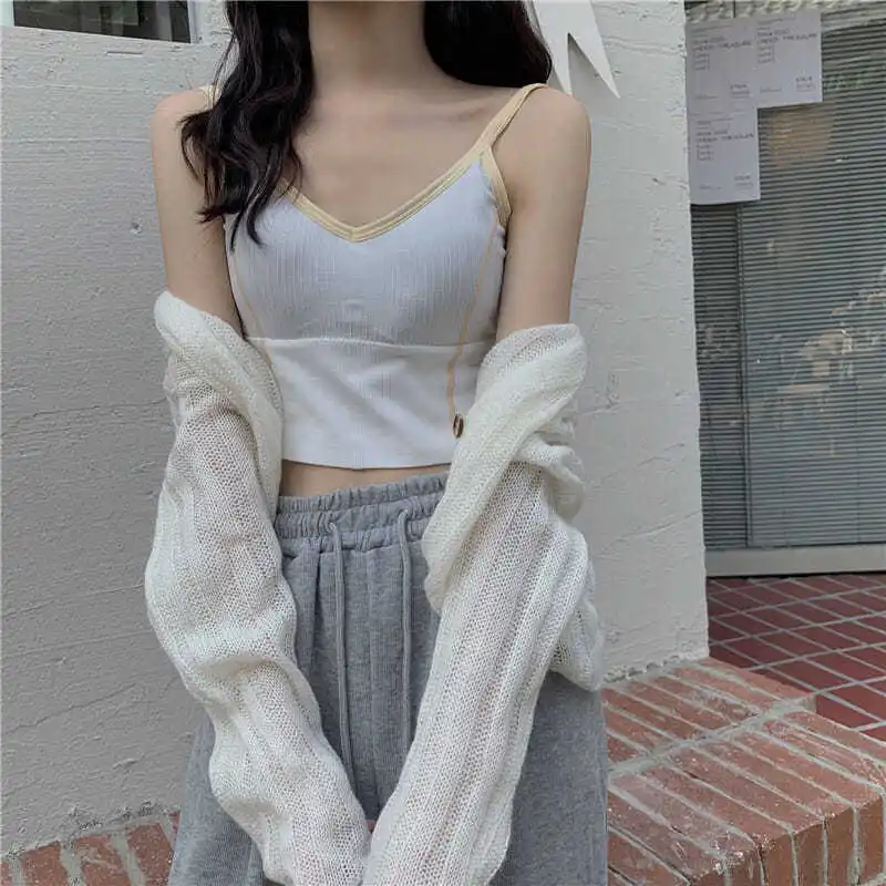 Camisole Women Summer Crop Slim Sexy Solid 5-colors All-match Inside Girls Sweet Strap Bright Line Korean Leisure Comfortable