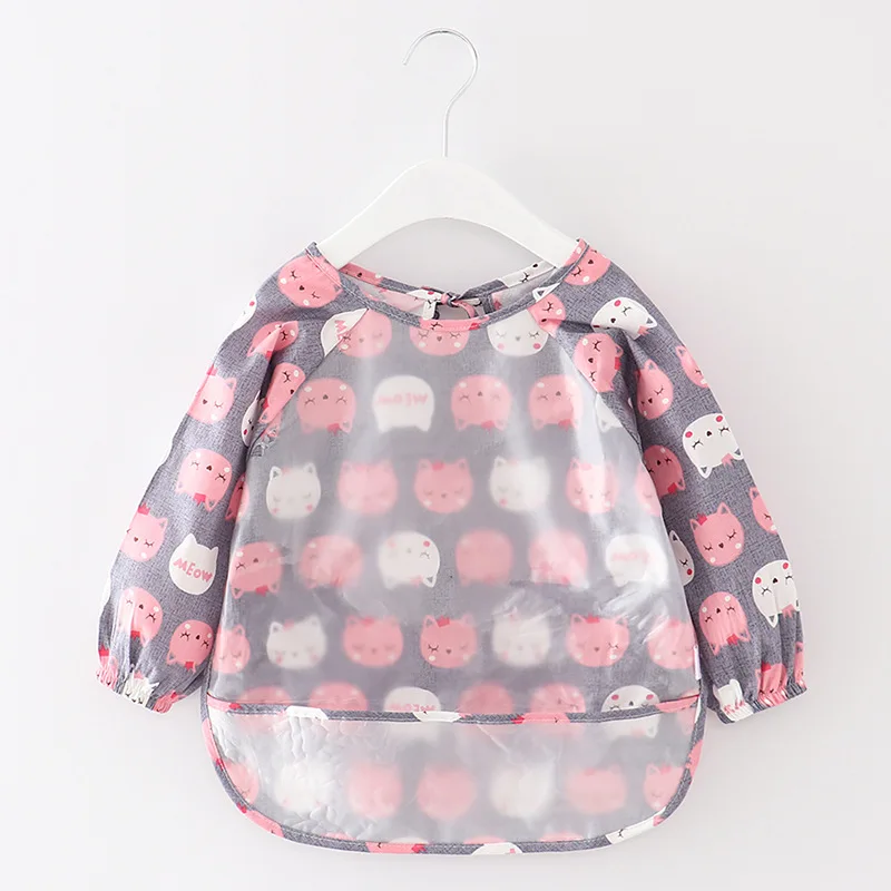 Waterproof Baby Bandana Bibs Cartoon Bibs Infant Eating Children Drawing Long Sleeve Apron Baby Self Feeding Burp Cloths baby bib,feeding bib,cotton bib,cotton bib set,children painting apron