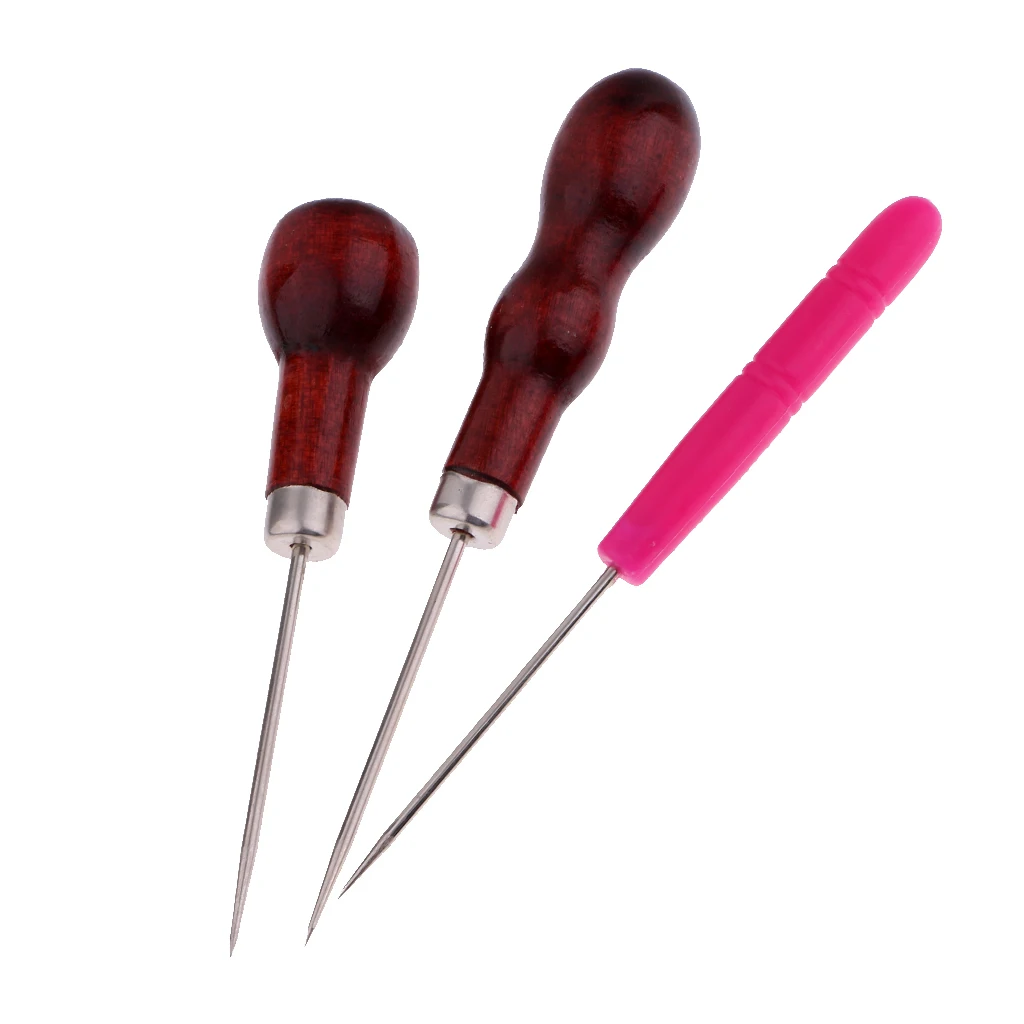 3 Pieces/Set Sewing Awl Professional Tools Wood/Plastic Handle Awl DIY Stitching