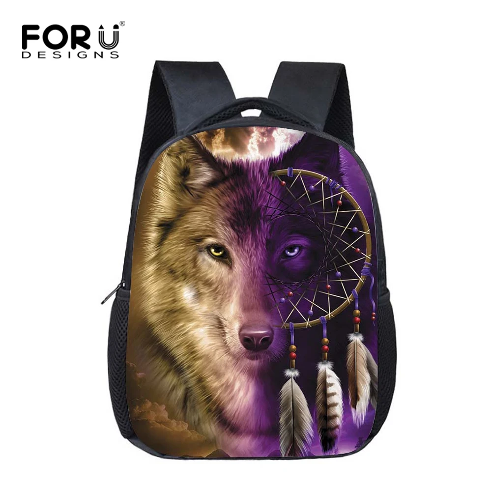 

FORUDESIGNS Boys School Bags Cool Animal Wolf Print Kindergarten Bookbags Small Preschool Nursery Baby Kids Backbag Mochila