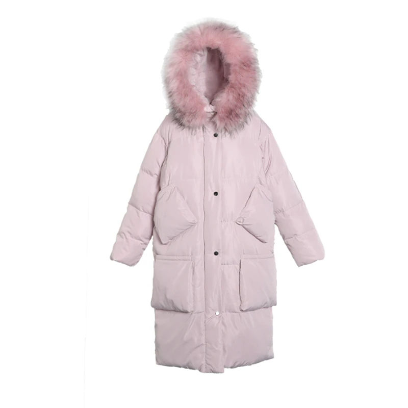 

Fashion Down Jacket Female Long Thick Hooded Big Fur Collar Winter New Korean Version Loose Thin Cotton Padded Cotton Clothing