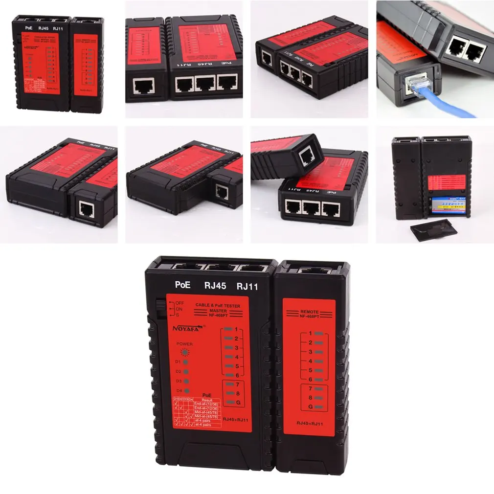 NOYAFA NF-468PT прибор для проверки POE детектор POE Стандартный LAN сетевой кабель тестер RJ11 RJ45 детектор инструмент тестирования с светодиодный подсветкой