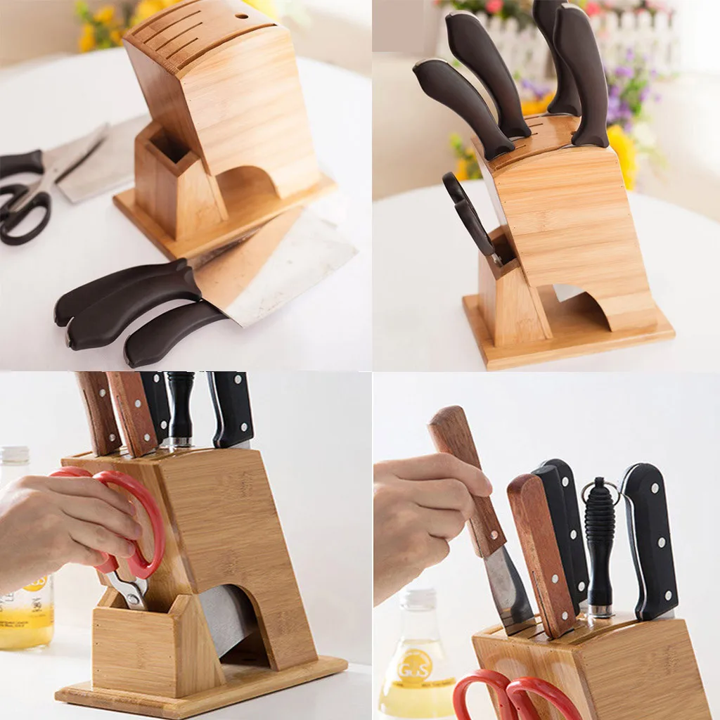 Шесть слотов деревянный держатель Блок ножничный слот стойка для хранения Многофункциональная подставка для ножей деревянный кухонный Органайзер инструмент