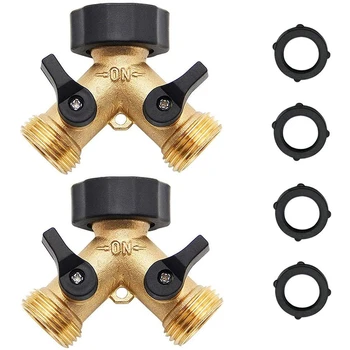

2 Pack Hose Splitter 2 Way, Duty Brass Connector Tap Splitter, Y Connector Brass Garden Hose Adapter with 2 Valves