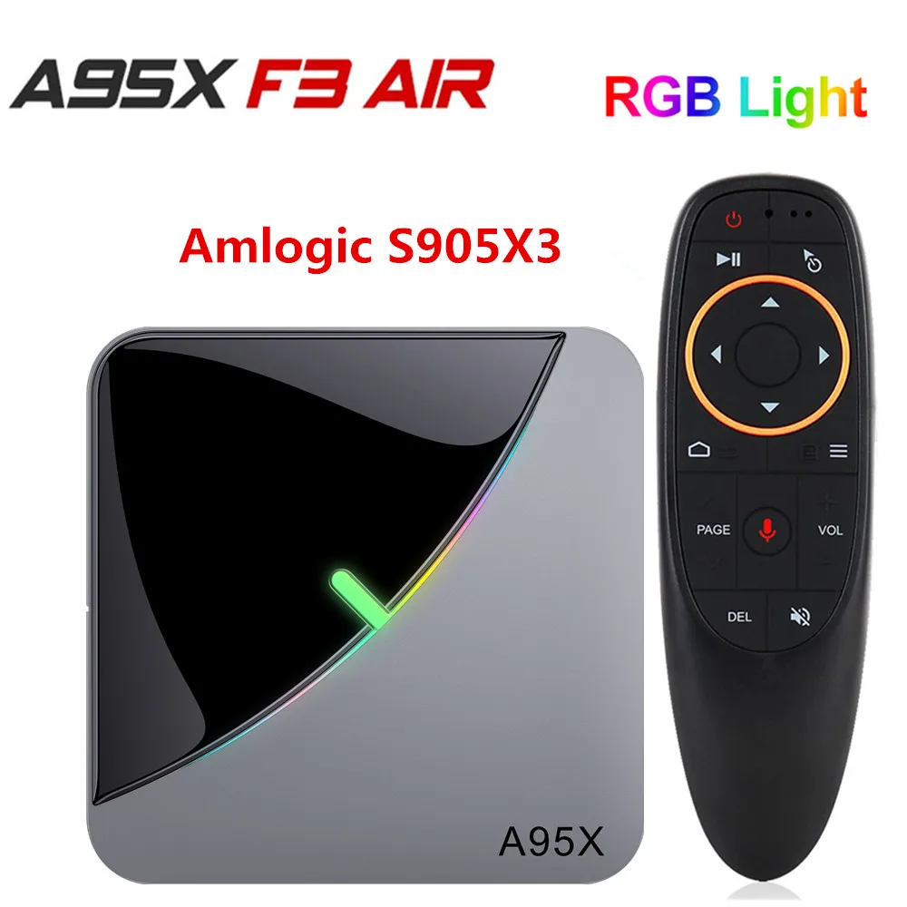 ТВ приставка A95X F3 Air 8K RGB светильник Amlogic S905X3 Android 9 0 4 ГБ 64 Wi Fi Netflix Youtube 4K 60fps Smart TV Box