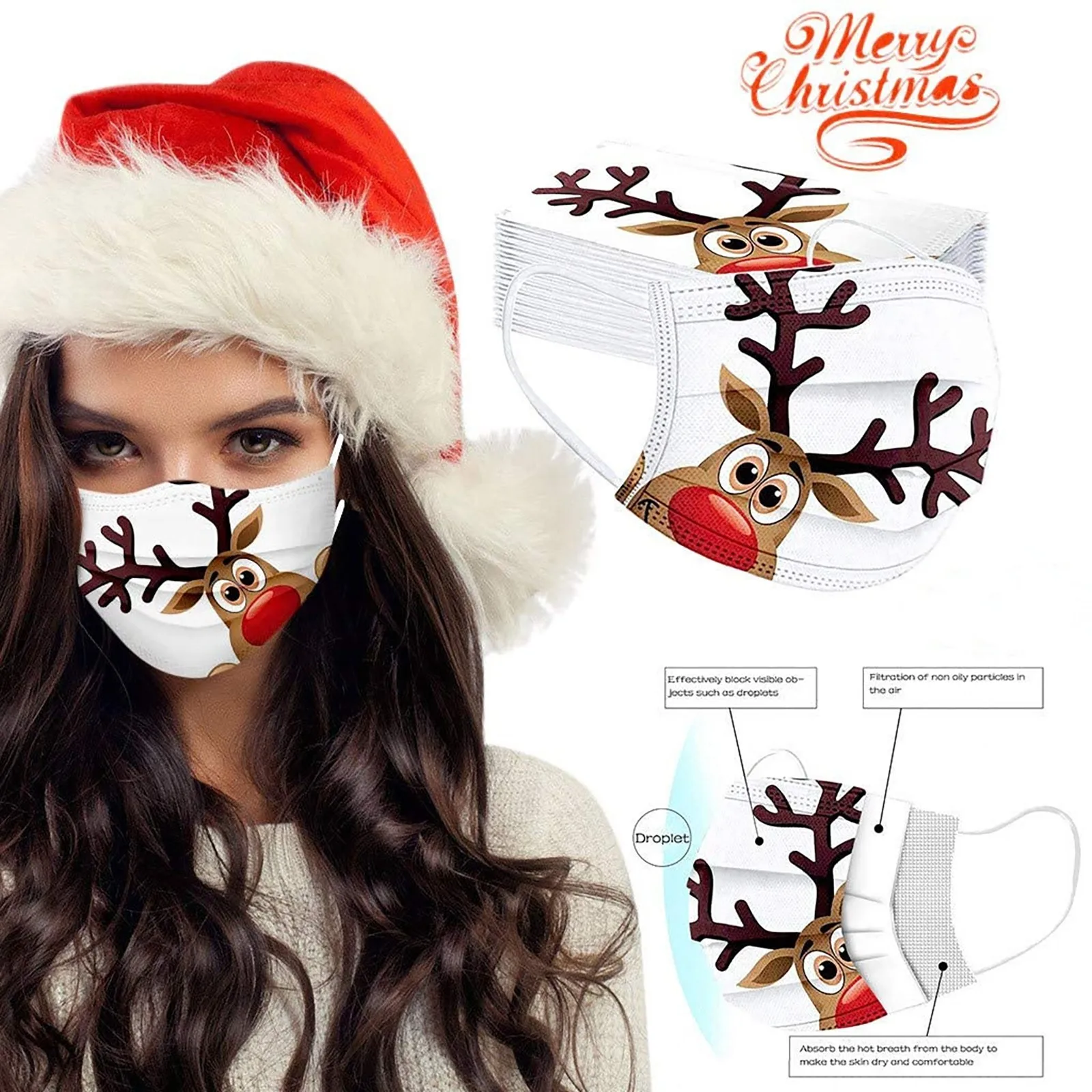 10cs Christmas Face Mask Adult Disposable Mouth Masks for 3-layer Dustproof Breathable Máscara de Navidad Masque Noël | Красота и
