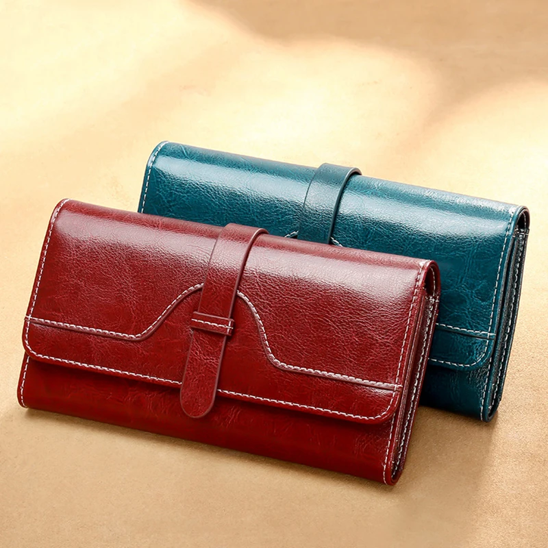 Fashion Luxury Female Genuine Leather Wallet Women Long Anti Theft RFID Wallets Credit Card Holder Purse Woman Clutch Bag