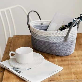 

Desktop Woven Cotton Rope Storage Basket Thickened Cotton Simple Snack Cosmetics Box Blanket Laundry Toy Storage Basket