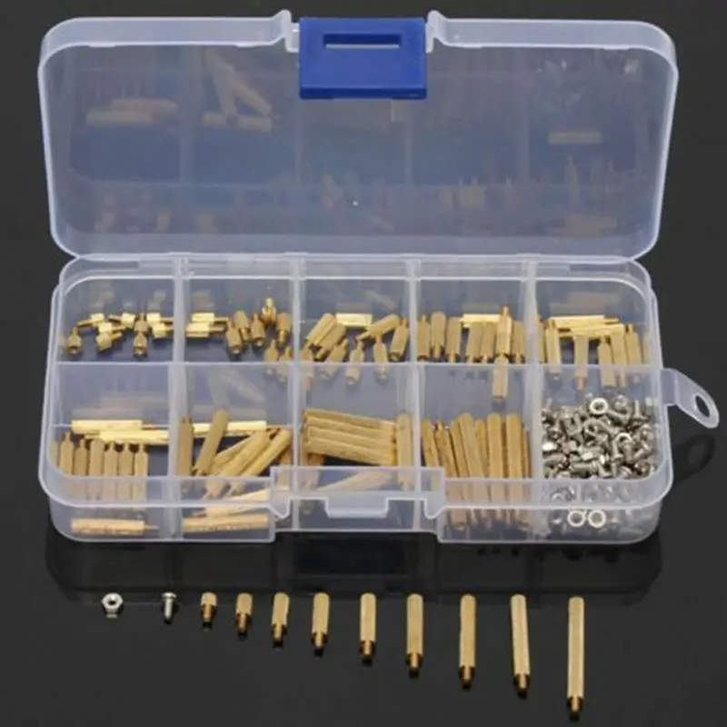 

270Pcs M2 3-25mm Male to Female Brass PCB Standoff Screw Nut Assortment Kit Set