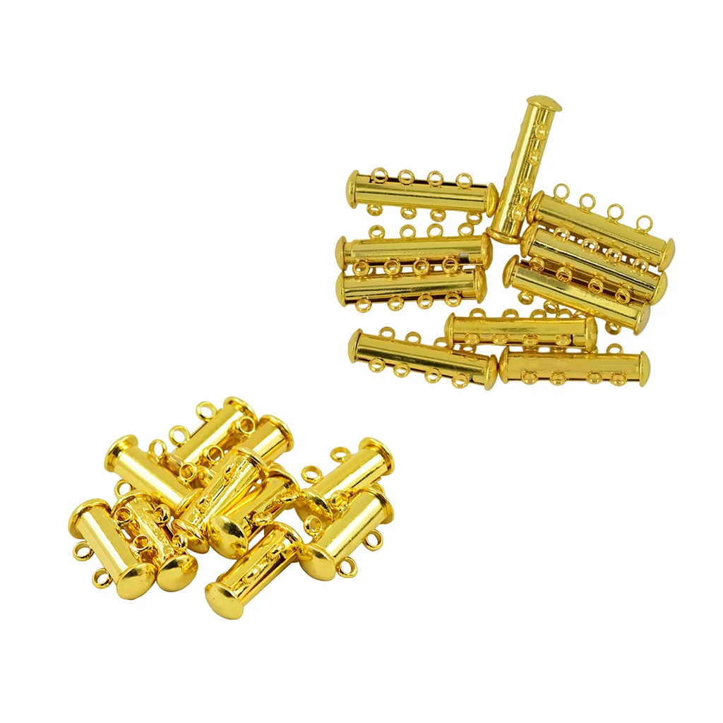 20 Pack Multi 2 Strand and 4 Strands Slide Lock Clasps, Golden Plated Brass Magnetic Clasps for Jewelry Findings Making