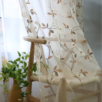 

Blue Embroidered Window Treatment Curtains Tulle for Windows Screen Curtains Kitchen Living Room Bedroom Tulle Drapes wp361&20