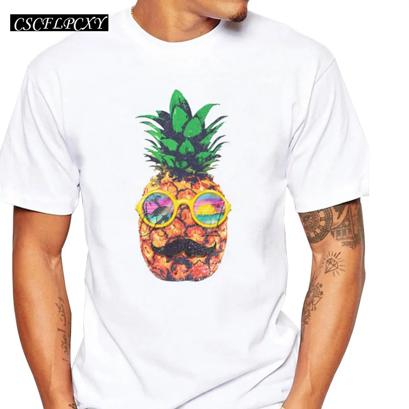 

Sun Bathing Hipster Pineapple retro printed men t-shirt short sleeve casual funny tops Pineapple with glasses cool tee shirts