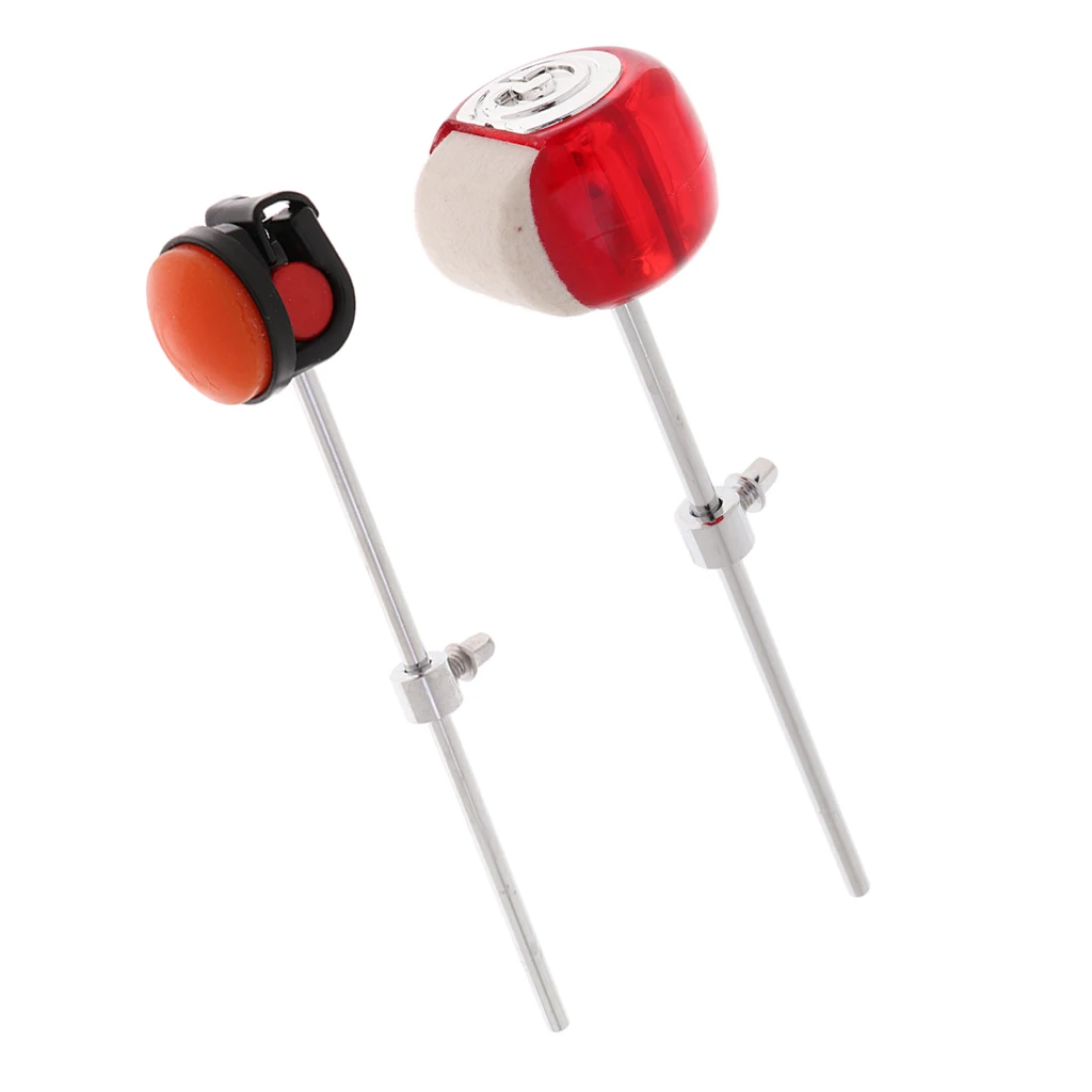 Pack of 2 Bass Drum Pedal Beater Cotton/Silcone Hammer Head, Orange Red