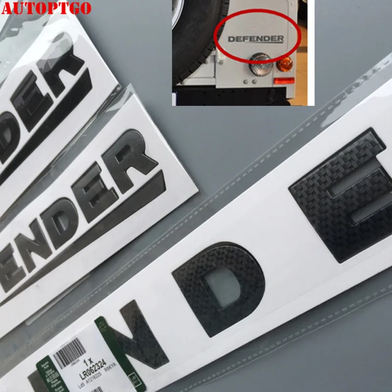 

Carbon Fiber 3D Letter Logo Emblem Badge Decal For Defender Front Hood or Rear Trunk Car Styling Refitting Sticker