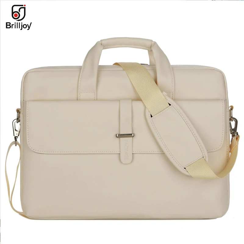 Beige 15inch Brilljoy женские Сумки из искусственной кожи, сумка для ноутбука, чехол для ноутбука, мужской портфель для Macbook Air 13 14 15,6 дюймов, сумка через плечо - Цвет: Beige 15inch