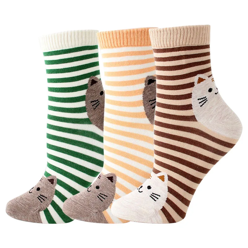 K 3pairs Женские милые хлопковые носки Harajuku модные уличные цветные полосатые носки женские забавные мультяшные носки Sox 3 пар/лот# F - Цвет: K 3pairs