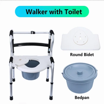 

Folding Walker Three-in One Assist Device for Elderly Rehabilitation Walking Aid Equipment Bathroom Shower Toilet Chair