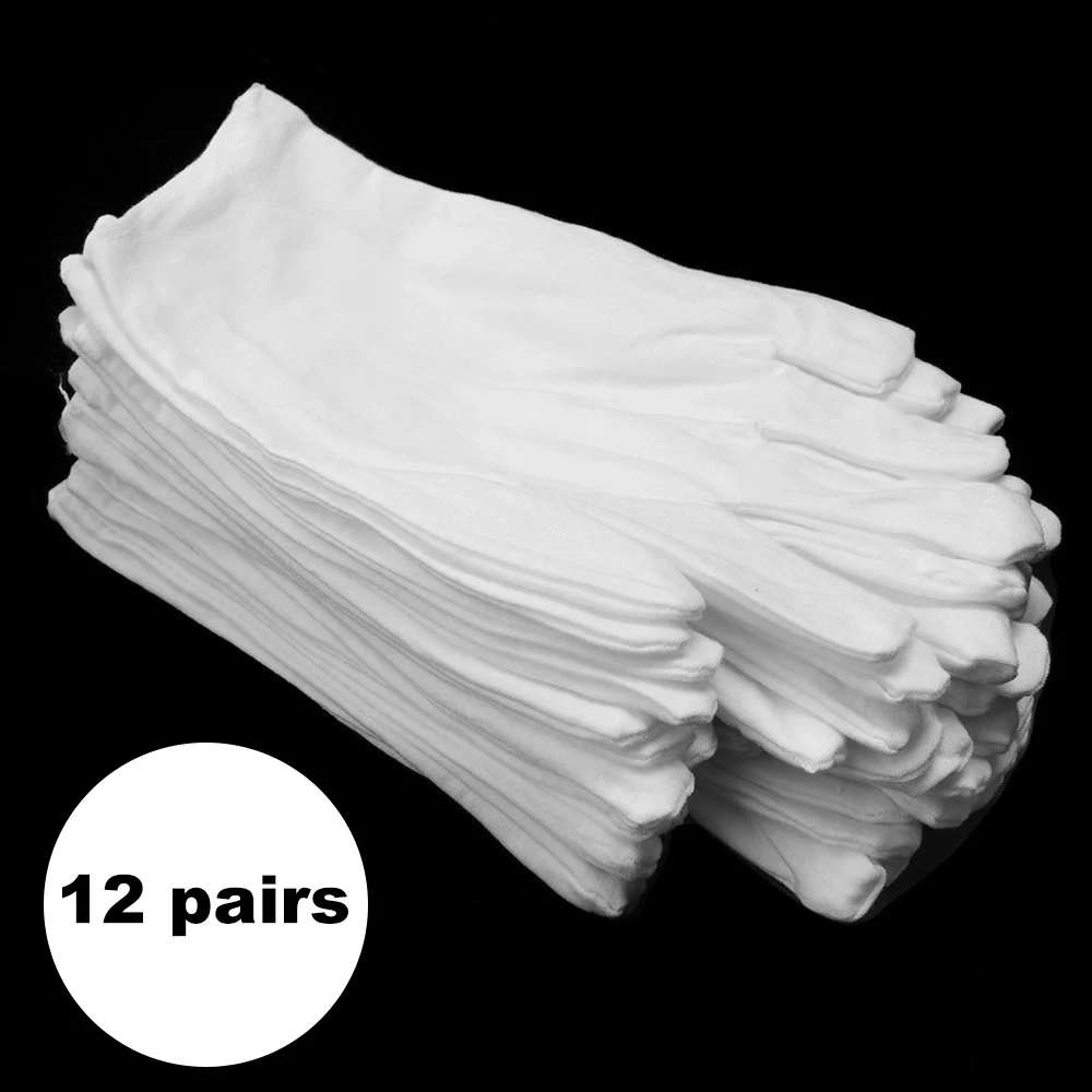 Cotton Gloves 12 Pairs/Lot White Soft Cotton Ceremonial Gloves Stretchable Lining Glove for Male Female Serving/Waiters/Drivers Gloves