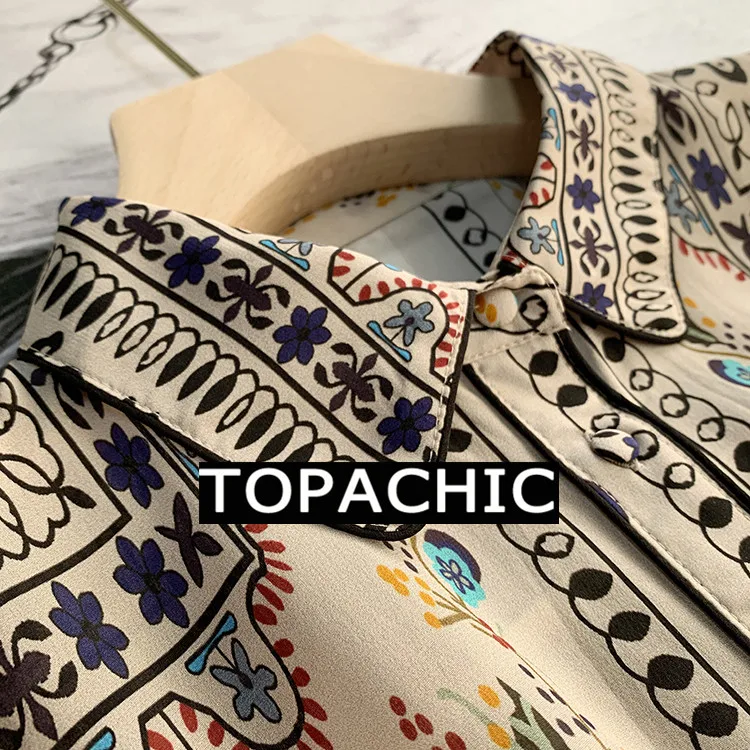 12,16 темпераментная шелковая рубашка женская с длинным рукавом модная Винтажная с принтом отложной воротник однобортная Высококачественная блузка