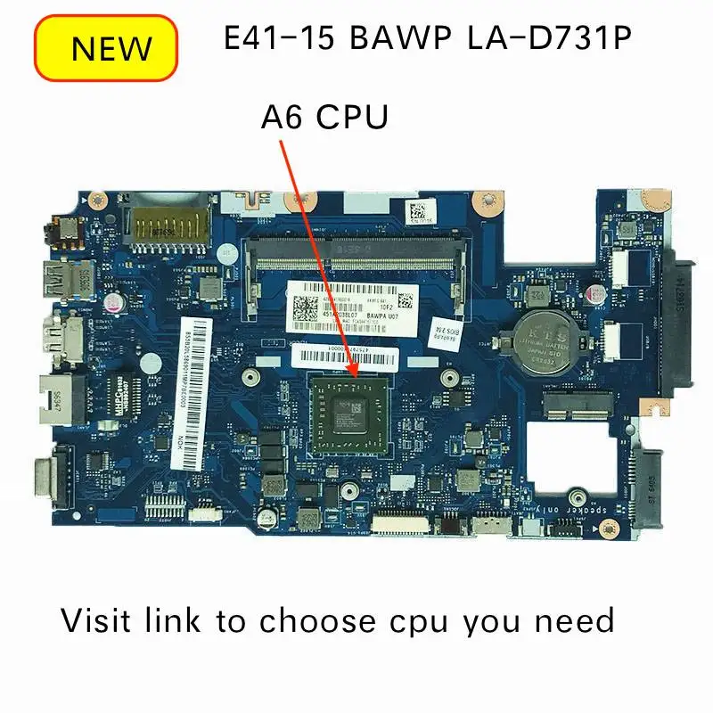 Оригинальная новая материнская плата для ноутбука lenovo E41-15 BAWP LA-D731P с процессором AMD A6