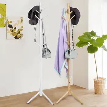 

Wooden 9 Hooks Tree Style Coat Hat Rack Umbrella Bag Clothes Garment Hanger Stand Home Decor Triangle Support Bracket