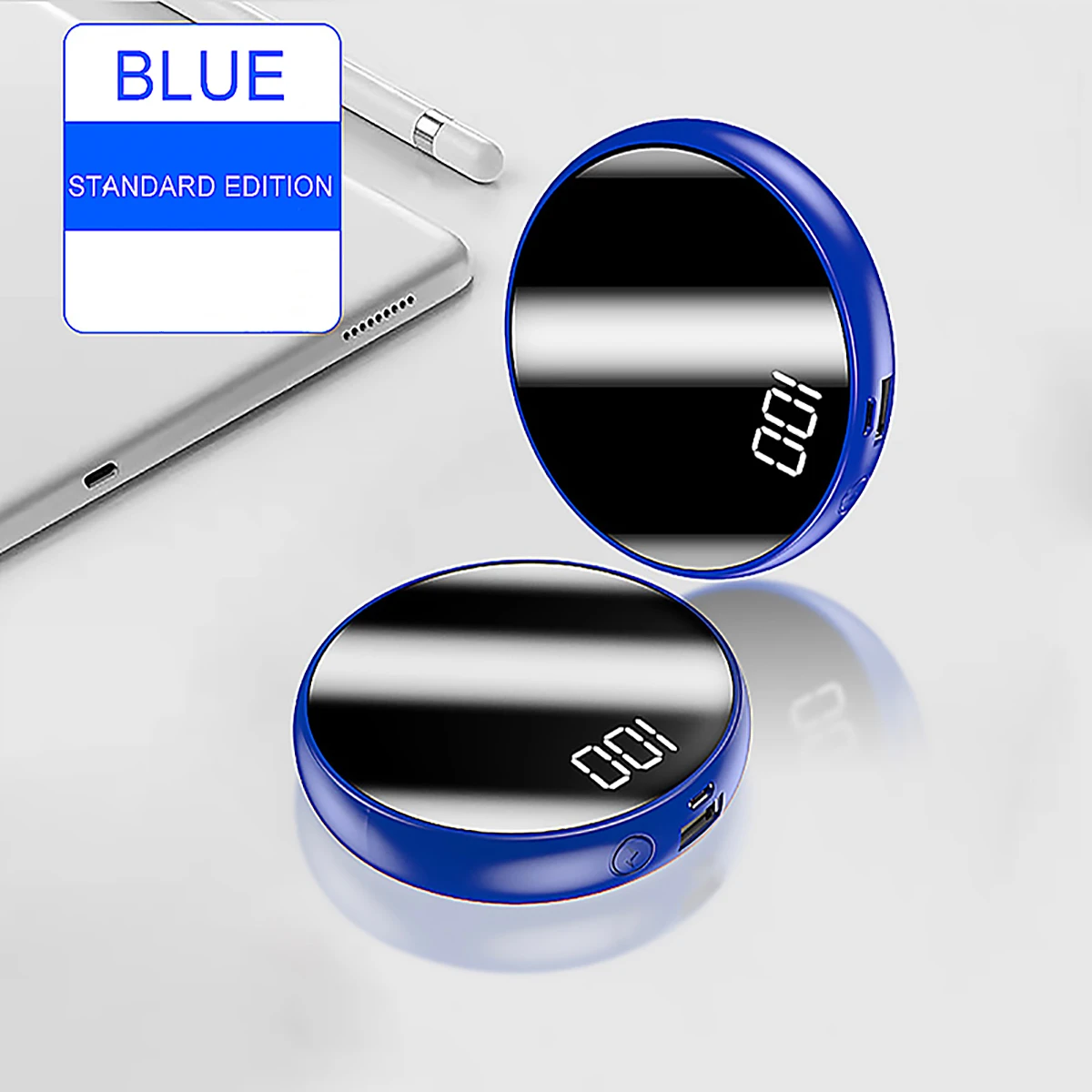 Мини Быстрая зарядка сокровище круглое зеркало полный экран цифровой дисплей Зарядка сокровище для IPhone просо Быстрая зарядка сокровище - Цвет: Blue 4500mAH