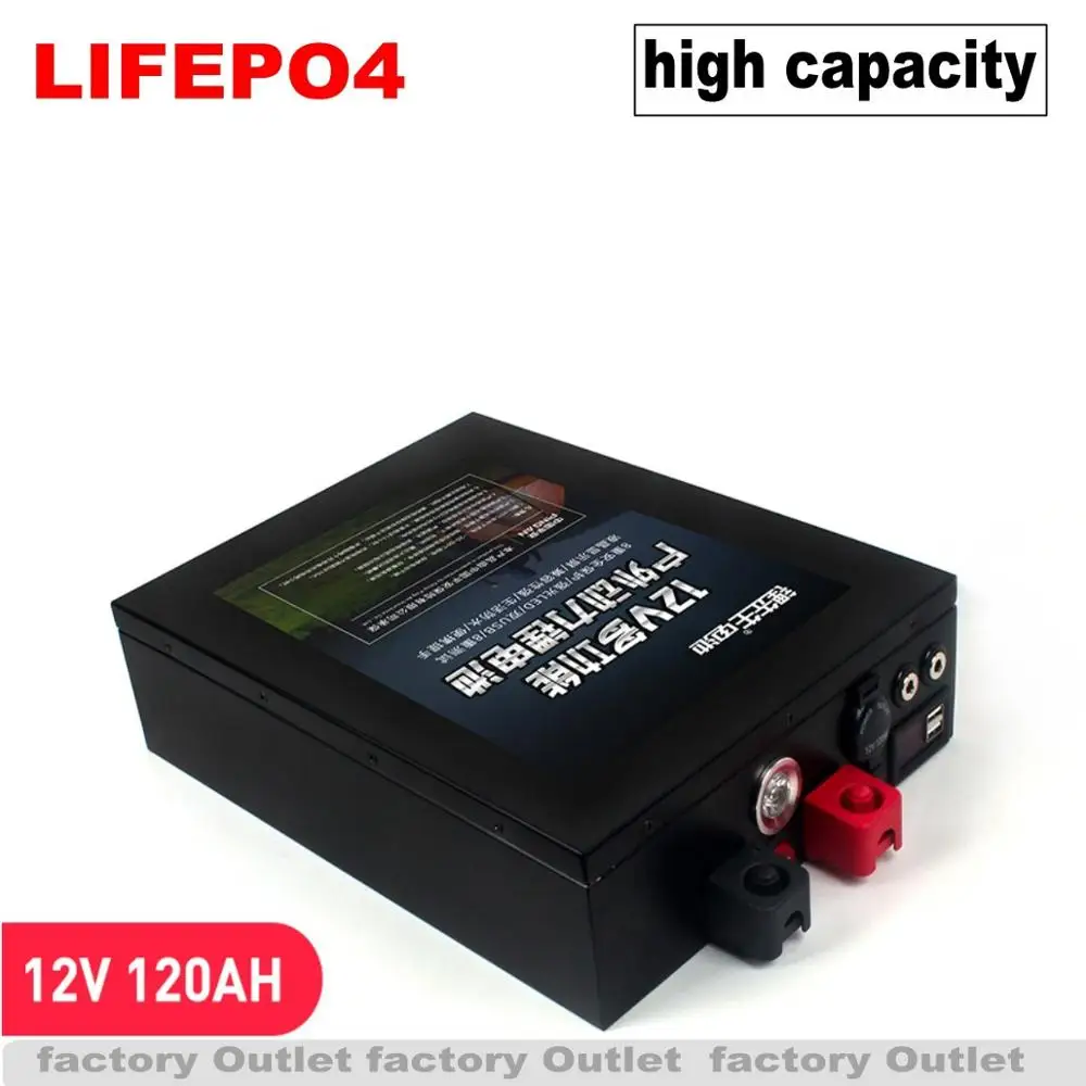 

Kanavano 12.8V 120AH LiFePo4 large capacity battery pack with rechargeable battery cigarette lighter LED lighting binding post