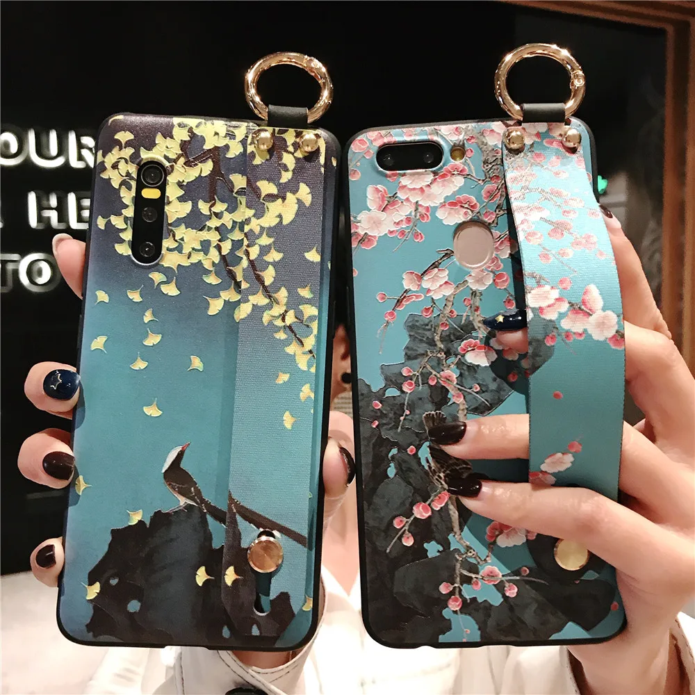 

Wrist Strap Phone Case for OPPO R17 R9 R11 R11s Plus R15 Pro Autumn Night Scene Flower Soft Cases OPPO A83 A79 A5 A7 Cover Shell
