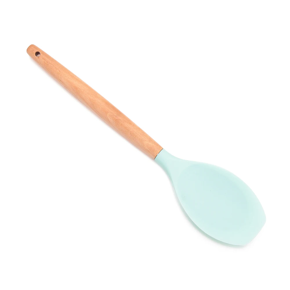 1 шт Силиконовая кухонная утварь деревянная ручка лопатка суповая ложка-кисточка ковш паста дуршлаг антипригарная кухонная посуда домашние кухонные инструменты - Цвет: Salad Spoon