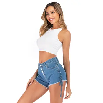 

Ultra-stretch Summer Hot Pants Wearing Rope Clavus Decoration WOMEN'S Shorts Large Size