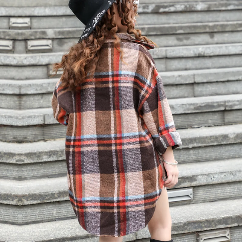 Fashion Baby Girl Plaid Shirt Jacket Cotton Warm Child Shirt Thick Loose Outfit Oversized Winter Spring Fall Baby Clothes 3-14Y