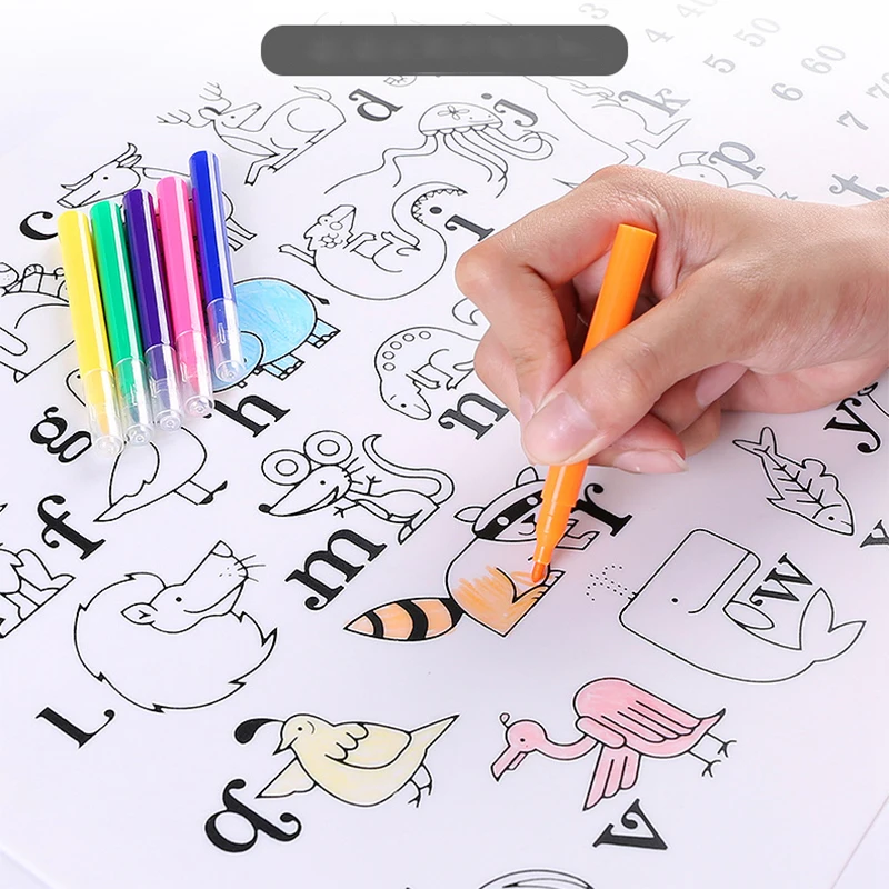 Reusable Graffiti Silicone Placemat Washable Drawing Mat Colouring Alphabet Number Dining Table Mats Baby Learning Silicone Pad