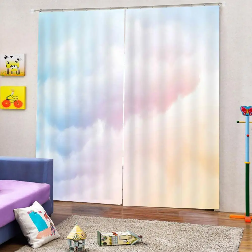 Индивидуальный размер, индивидуальный дизайн, Затемненные 3D оконные шторы для гостиной, спальни, красочные облачные шторы, 2 панели, крючки