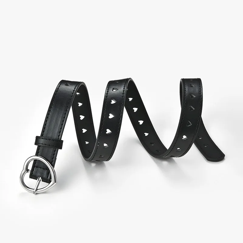 Children Belt Faux Leather Kids Cute Peach Heart Buckle Belts For Girls Solid Waistband Love Heart Eyelet Grommet Waist Belt children belt