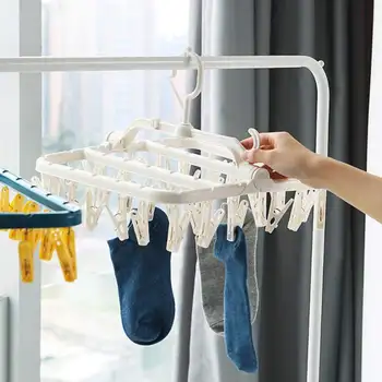 

Folding Drying Rack Socks Clip Multi-functional Clothes Rack plastic Windproof Clothes Hanger Drying Racks For Home A