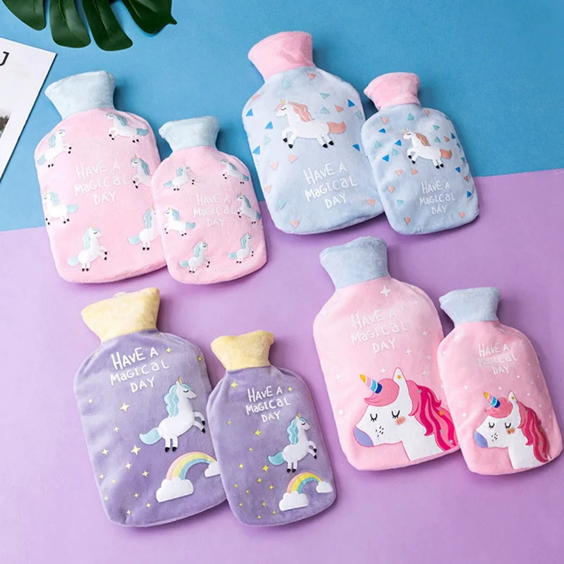 

One Side Fleece Cartoon Unicorn Cloth Cover For 750ML Hot Water Bottles Explosion-proof Rubber Hot Water Bottle Removable