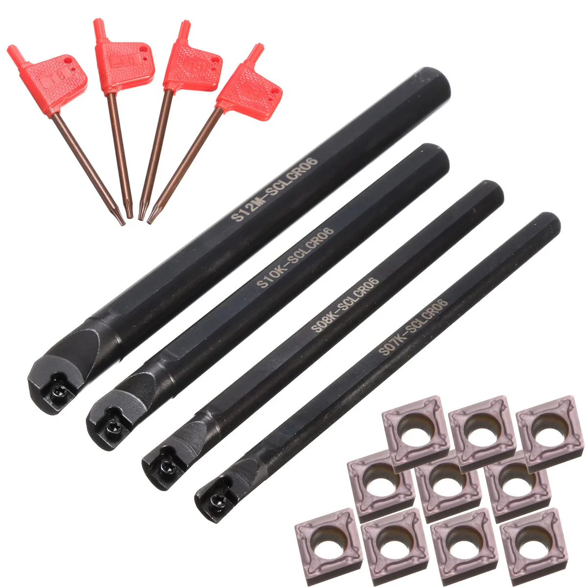 

Set Of 7 8 10 12mm SCLCR06 Turning Tool Lathe Boring Bar + 10x CCMT0602 Inserts