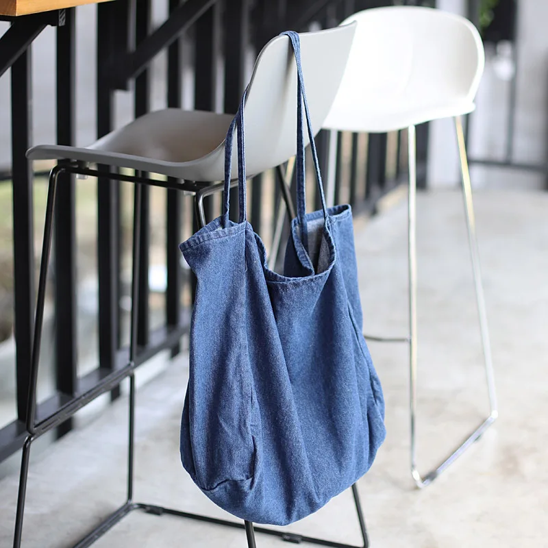 Vintage Denim Shoulder Bag Women Canvas Tote Bag Fashion Reusable Grocery Shopping Bags Canvas Eco Shopper Shoulder Bags