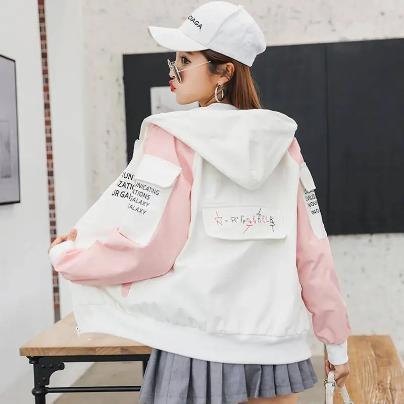 Harajuku куртка оверсайз для женщин 2019 Весенняя верхняя одежда лоскутное пальто хип
