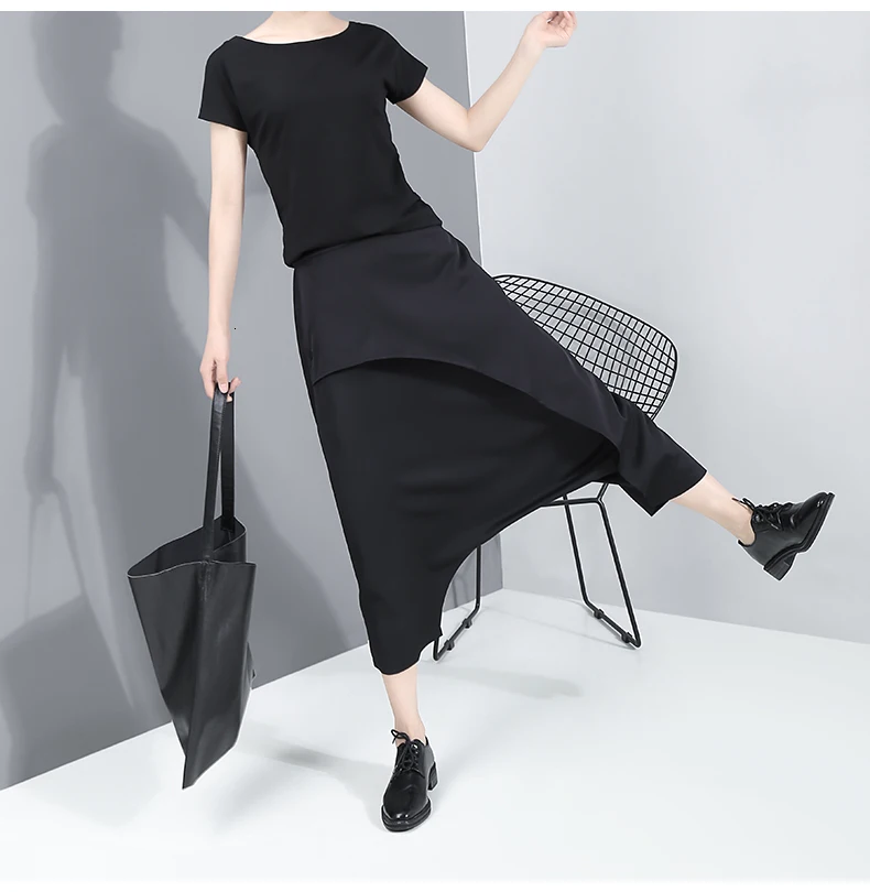 [EAM] Черные длинные штаны-шаровары с высокой эластичной талией, новые свободные брюки, женские модные весенне-осенние брюки JY93401