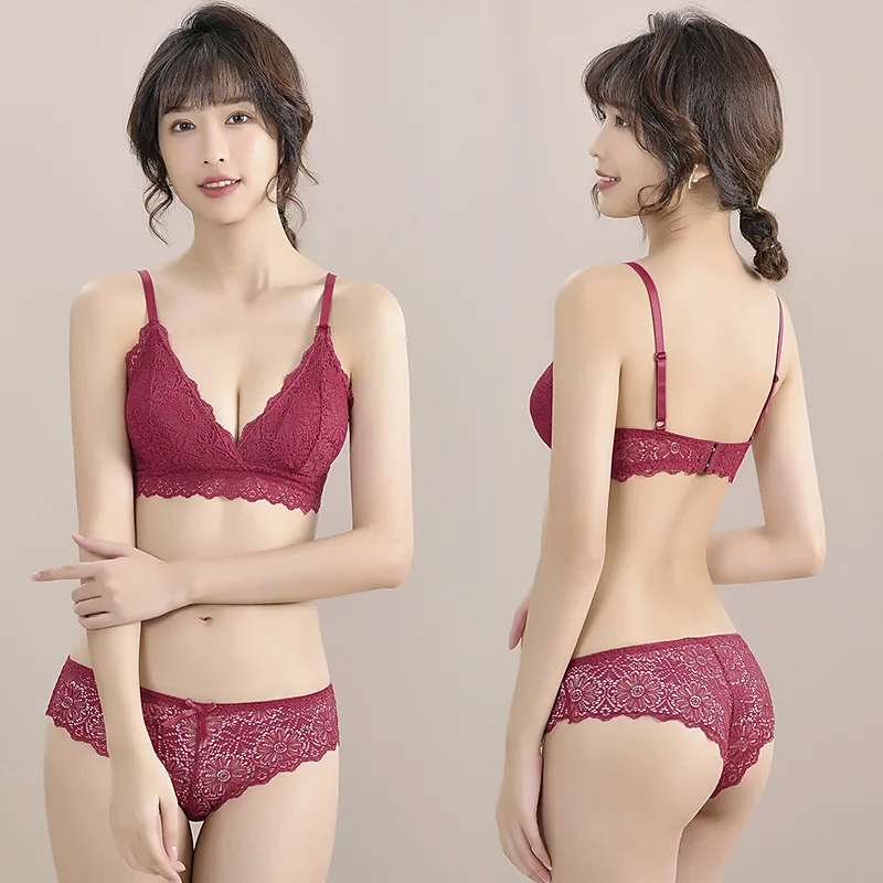 Women Lace Bra Set Sexy Lingerie Set Floral Lace Bralette Wire Free Brassiere Underwear Female Low Rise Panties Briefs Intimates sexy underwear sets