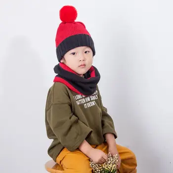 

Toddler Kids Winter Pompom Contrast Color Beanie Hat Infinity Scarf Set 3-13T 449F