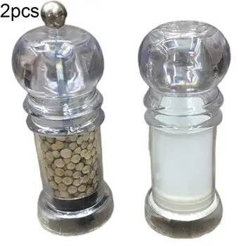 

2Pcs Manual Rotation Salt Spice Pepper Condiment Bottle Mill Grinder Seasoning Cruet Spice Jar Container Home Kitchen Tool