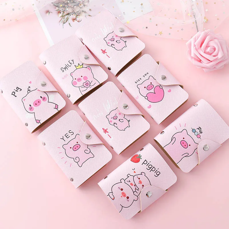 

20 Bits Creative Pink Pig PU Leather Function Card Case Business Card Holder Men Women Credit Card Bag ID Passport Card Wallet