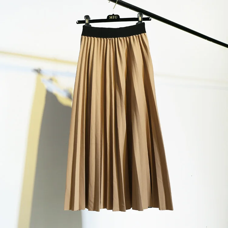 Осенняя и зимняя новая Ретро клетчатая юбка с завышенной талией контрастного цвета, длинная Плиссированная юбка для женщин F071